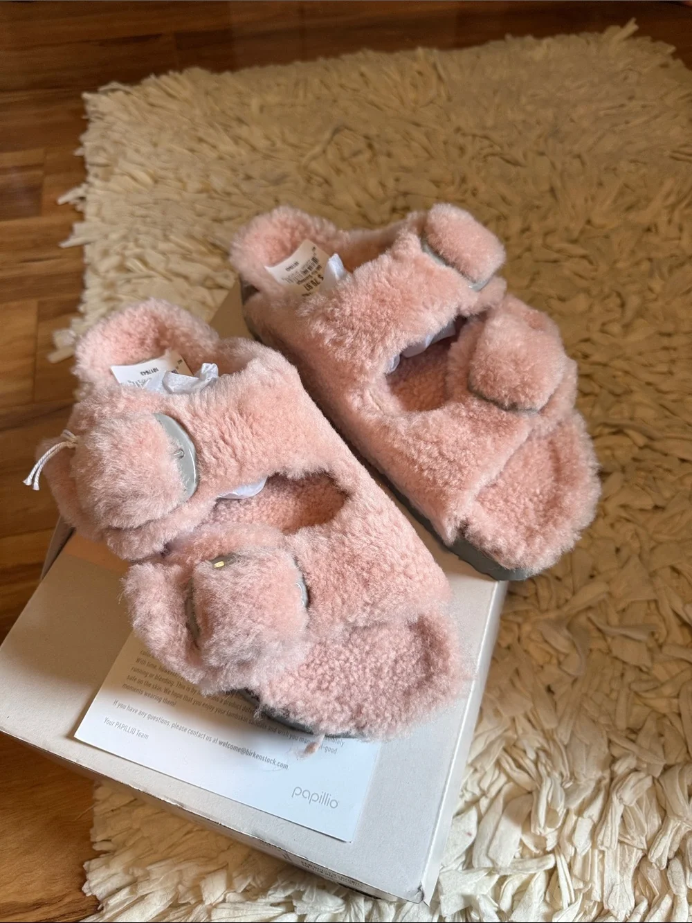 Birkenstock pink Arizona big buckle papillio teddy